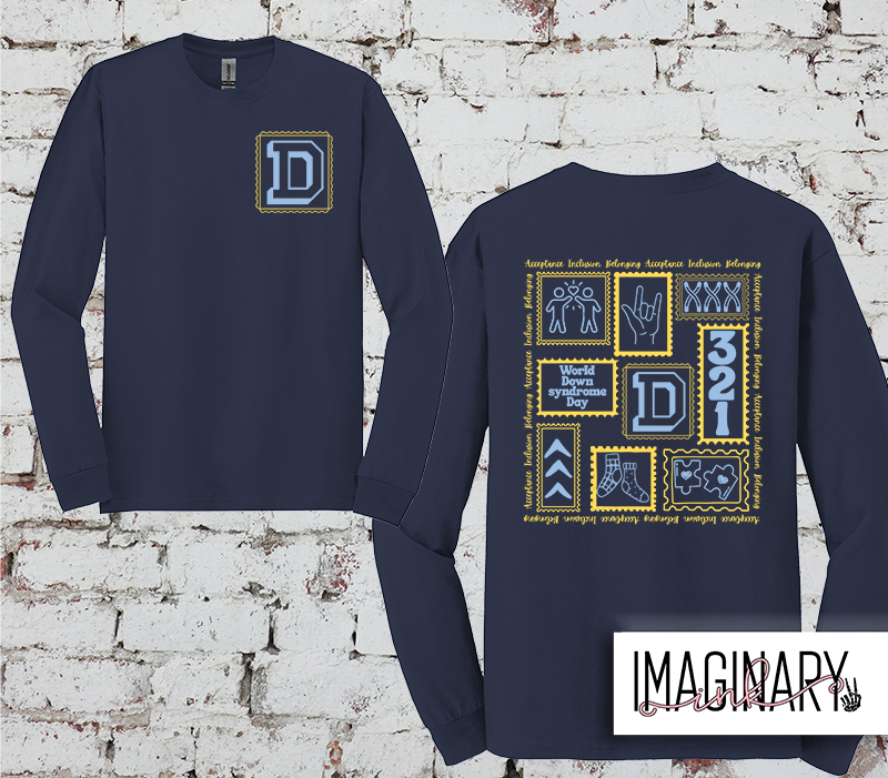 down syndrome - front and back - long sleeve Dallas Mountaineers – Down Syndrome Day Long Sleeve (Front and Back) – Navy - Image 1